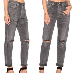 Citizens of Humanity vintage straight leg gray baggy high rise jeans w knee rips